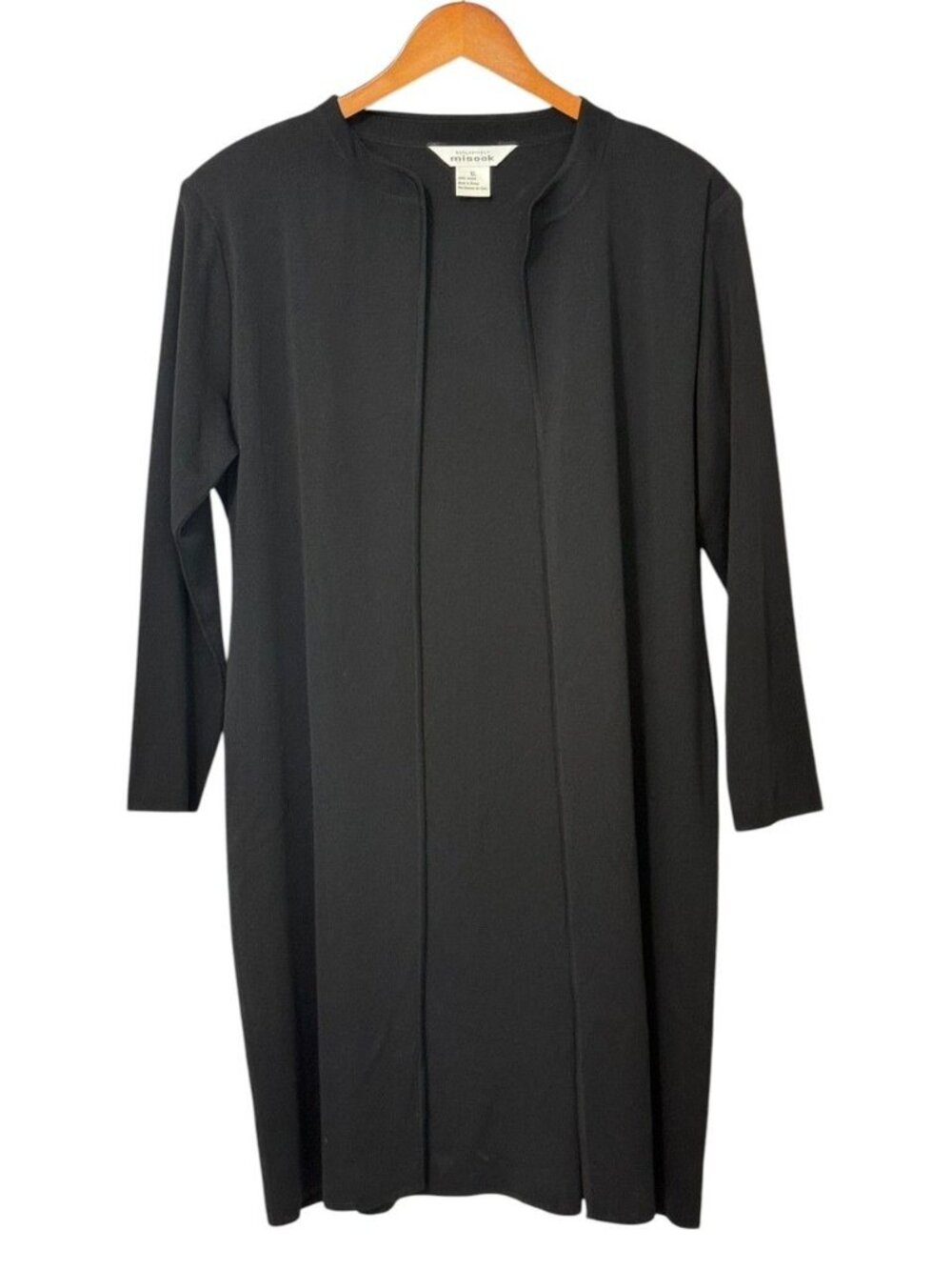 Exclusively Misook Women's Long Open Front Cardigan Black Minimalist EUC Size XL